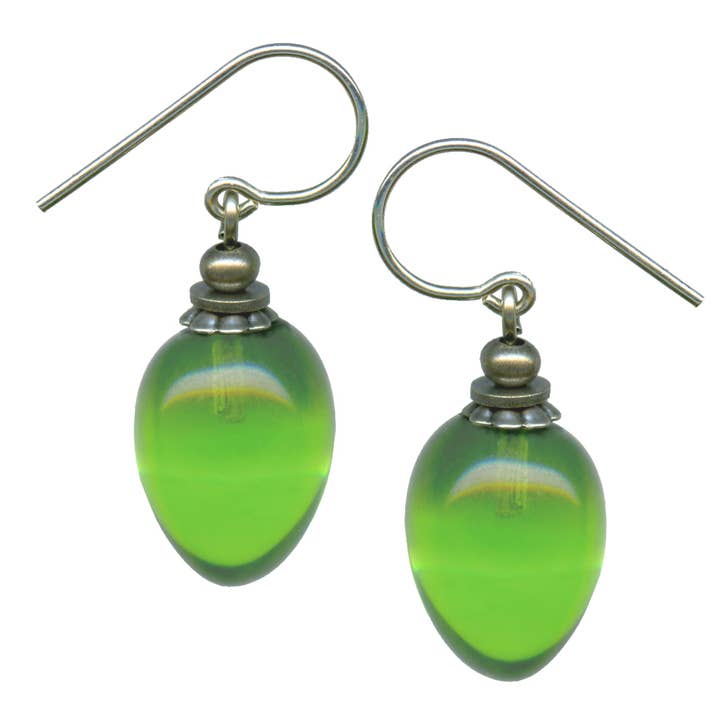 BERRIES 41 - HELDERE CITRUSGROENE OORBELLEN VAN GLAS, ZILVER voor wholesale door Owen Glass Collection
