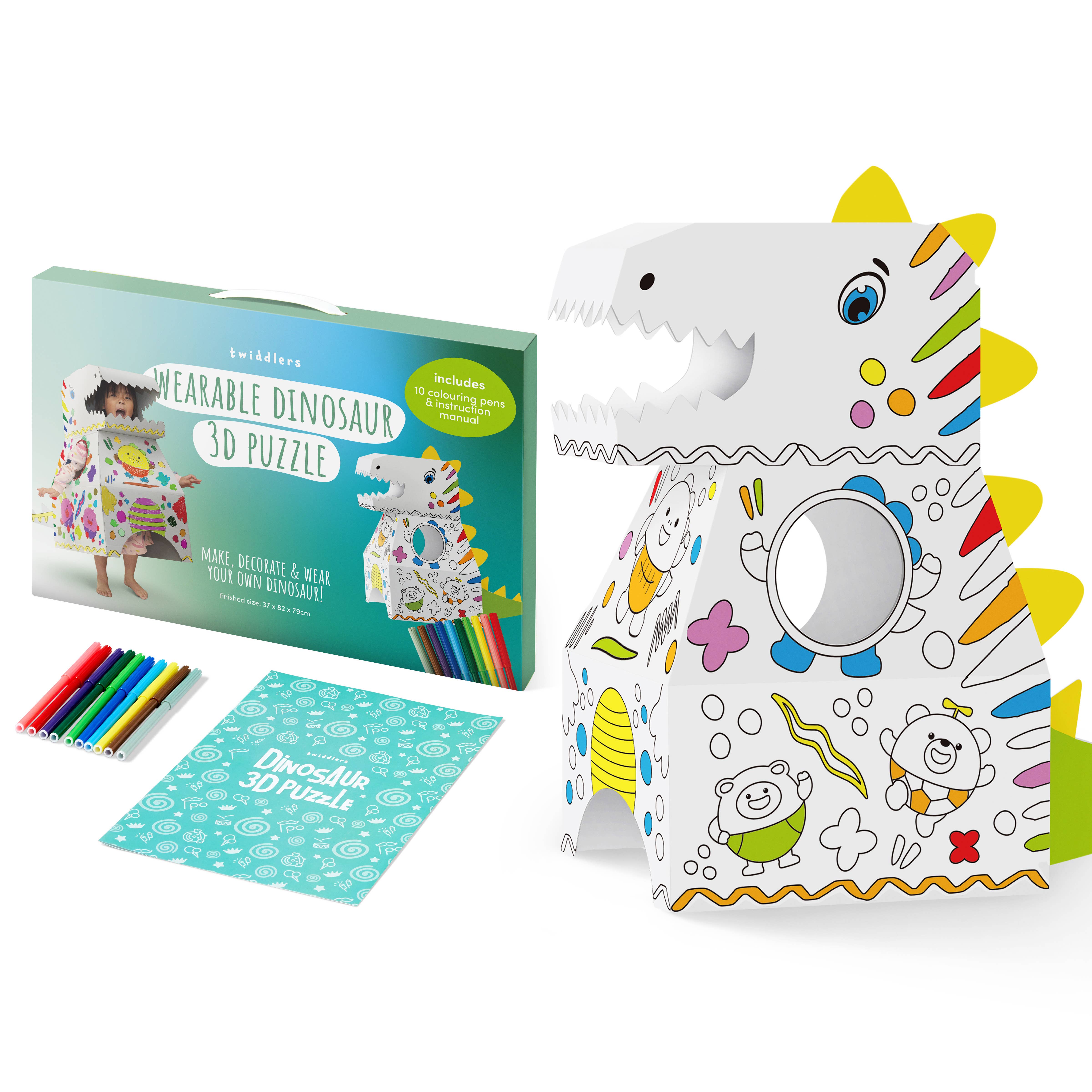 The Twiddlers - Vendita all'ingrosso Kit per lavoretti fai da te - Bambini - Dinosauro 3D da costruire e colorare con 10 pennarelli da colorare7