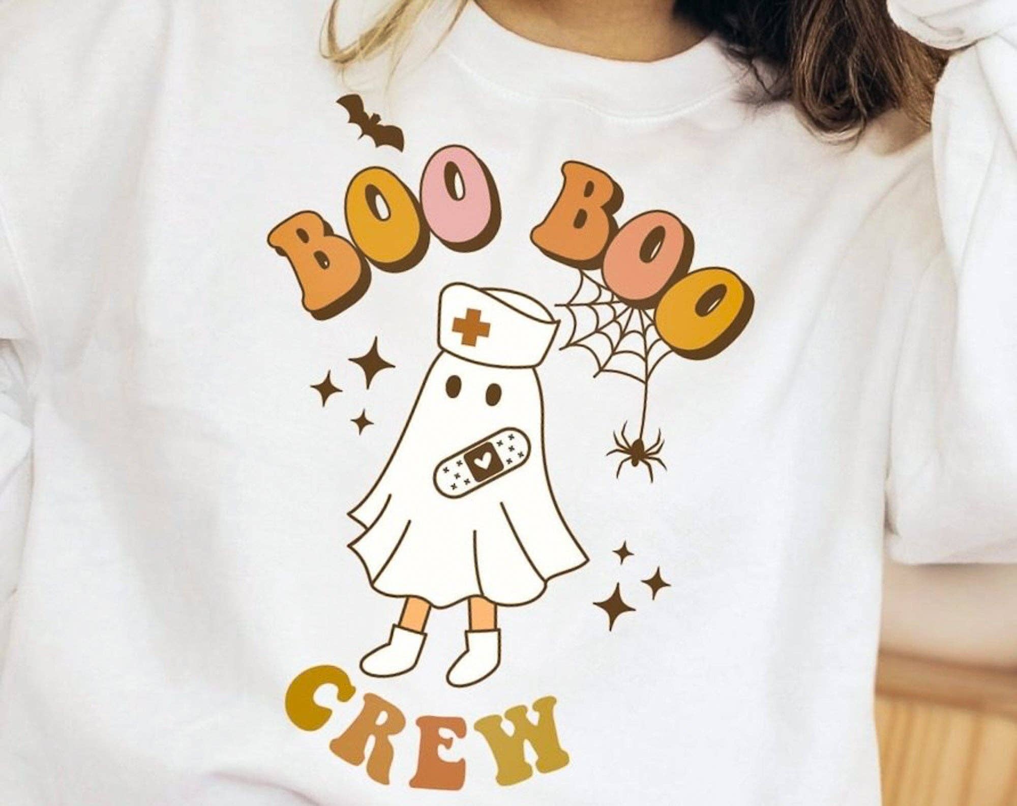 Peach Closet - Wholesale Graphic Sweatshirt - Women's - Boo Boo Crew Ghost Crew Sweatshirt