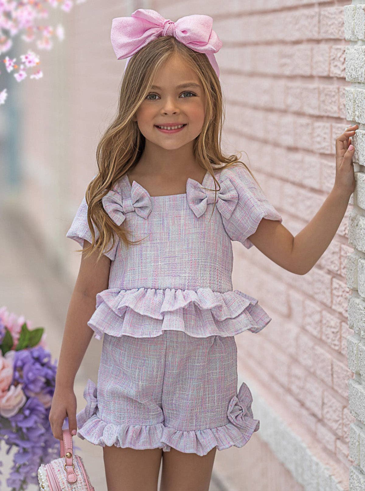 Multicolor Pastel Picnic Tweed Top And Short Set for wholesale on Faire0