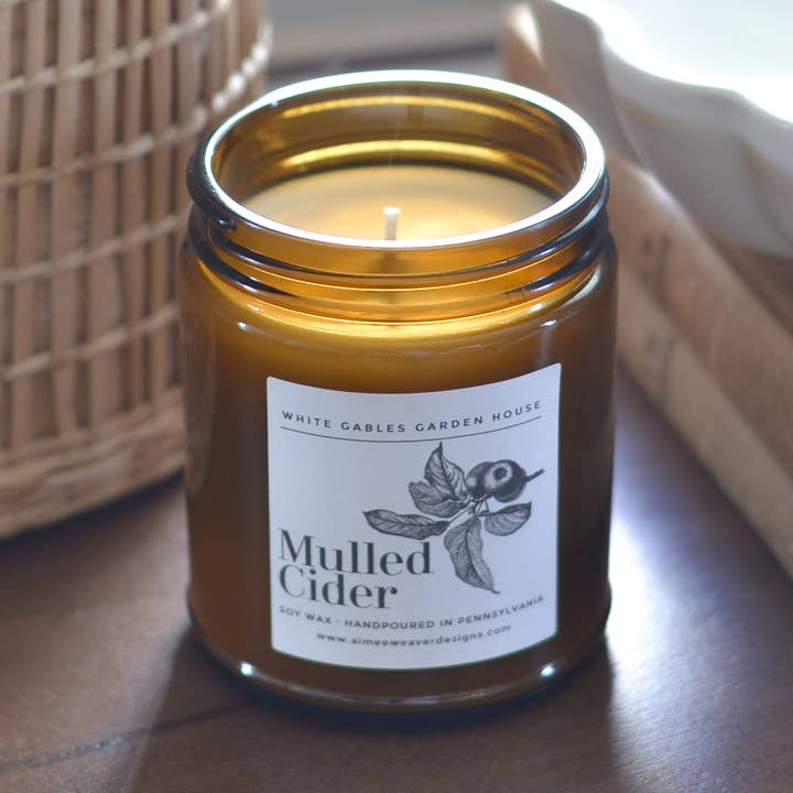 Mulled Cider Handpoured 8 oz. Soy Candle | Made in USA for wholesale by White Gables Home By Aimee Weaver Designs