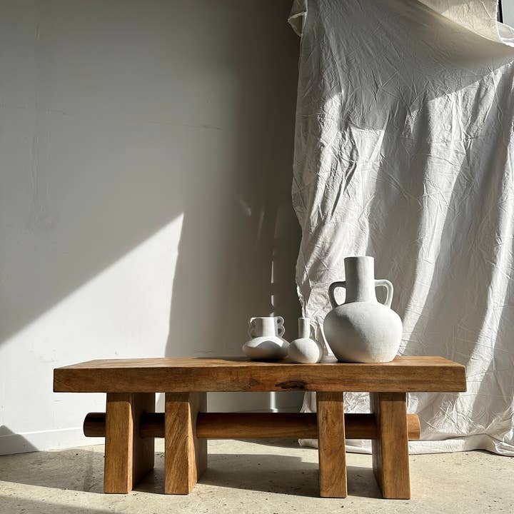 Office Objets - Wholesale Bench - Solid wood bench with openwork base crossed by a cylinder - Mango wood49