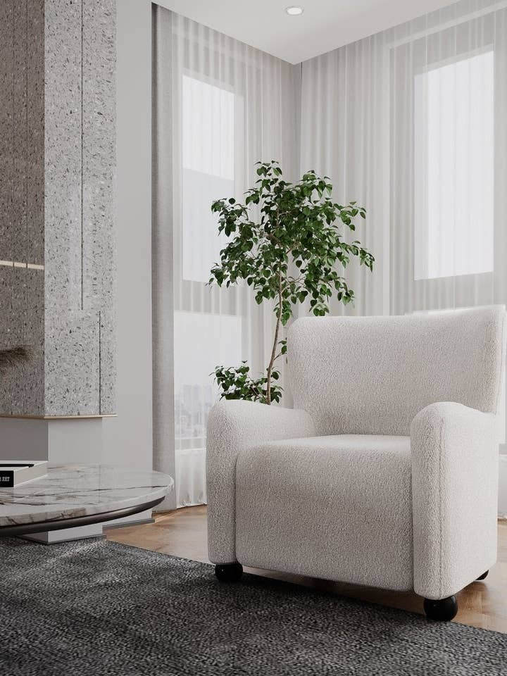 Fauteuil Bruna blanc effet laine bouclée pour la vente par Potiron