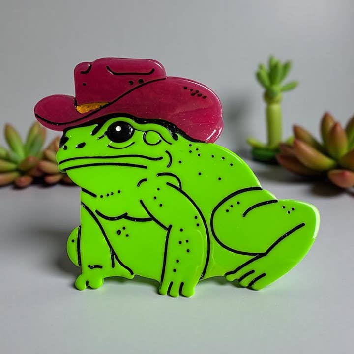 Cowboy Frog Hair Claw Clip - Pink Glitter Hat for wholesale by FuchsiaPinks