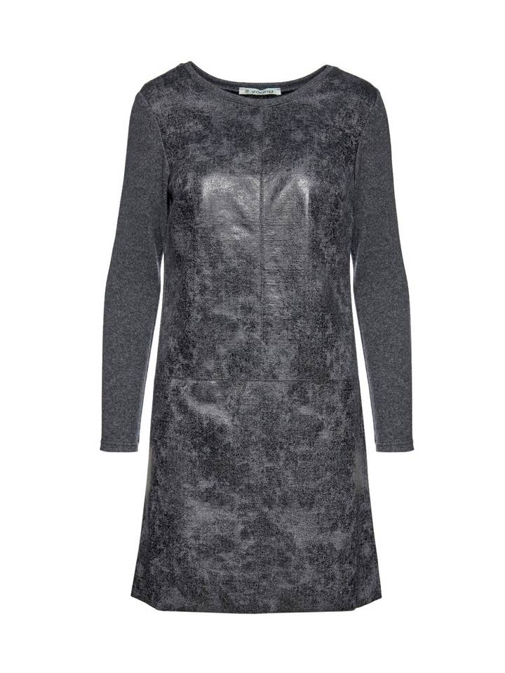 Vestido Cinzento Escuro com Frente em Pele Faux por atacado de conquista