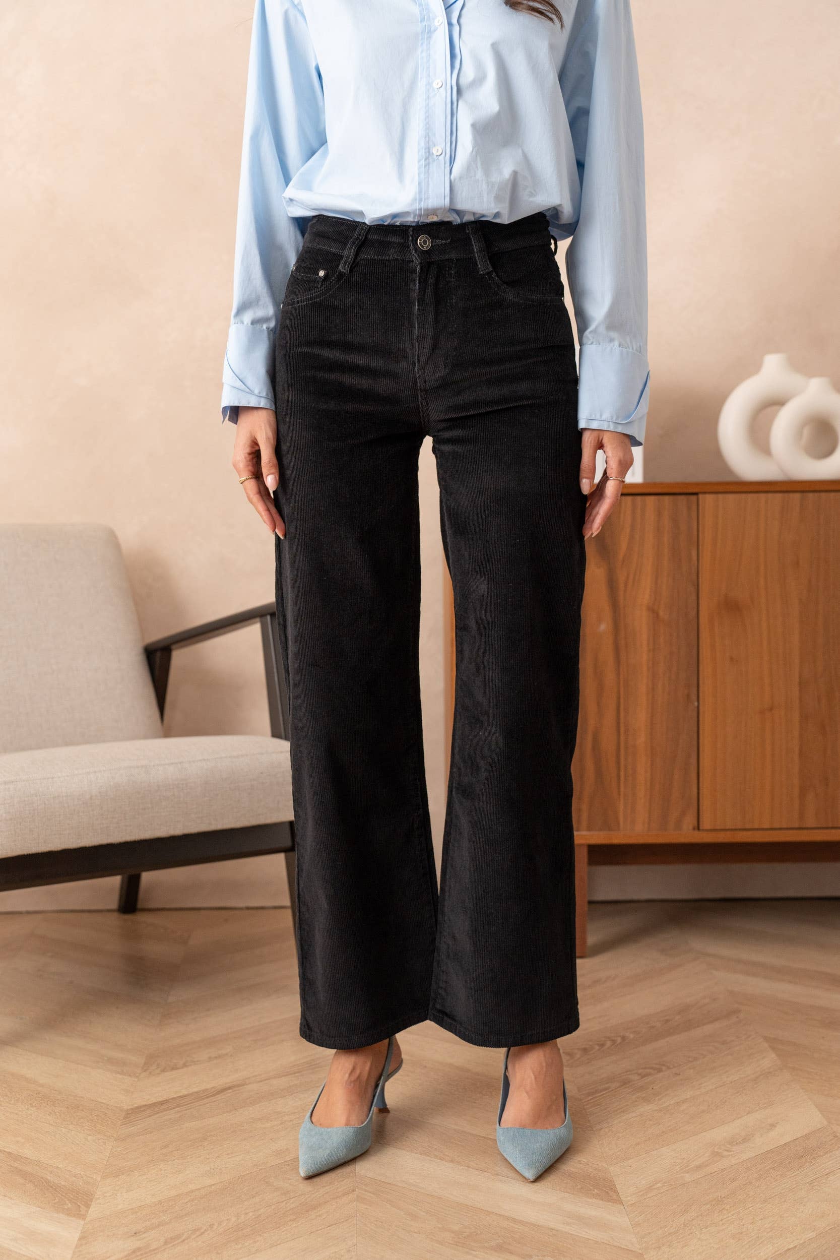 Vivid – calças de ganga - Mulher por atacado – Jean de veludo de perna larga1