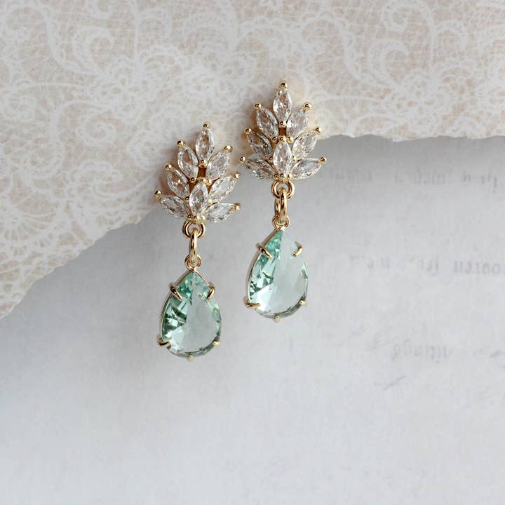 A Pocket of Posies - Wholesale Dangle Earrings - Glass Leaf Earrings | Rhinestone Studs | Gold or Silver6