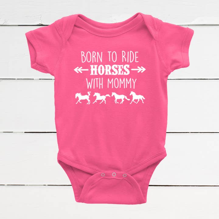 Born to Ride Horses with Mommy Baby Bodysuit for wholesale by Equestrian Creations