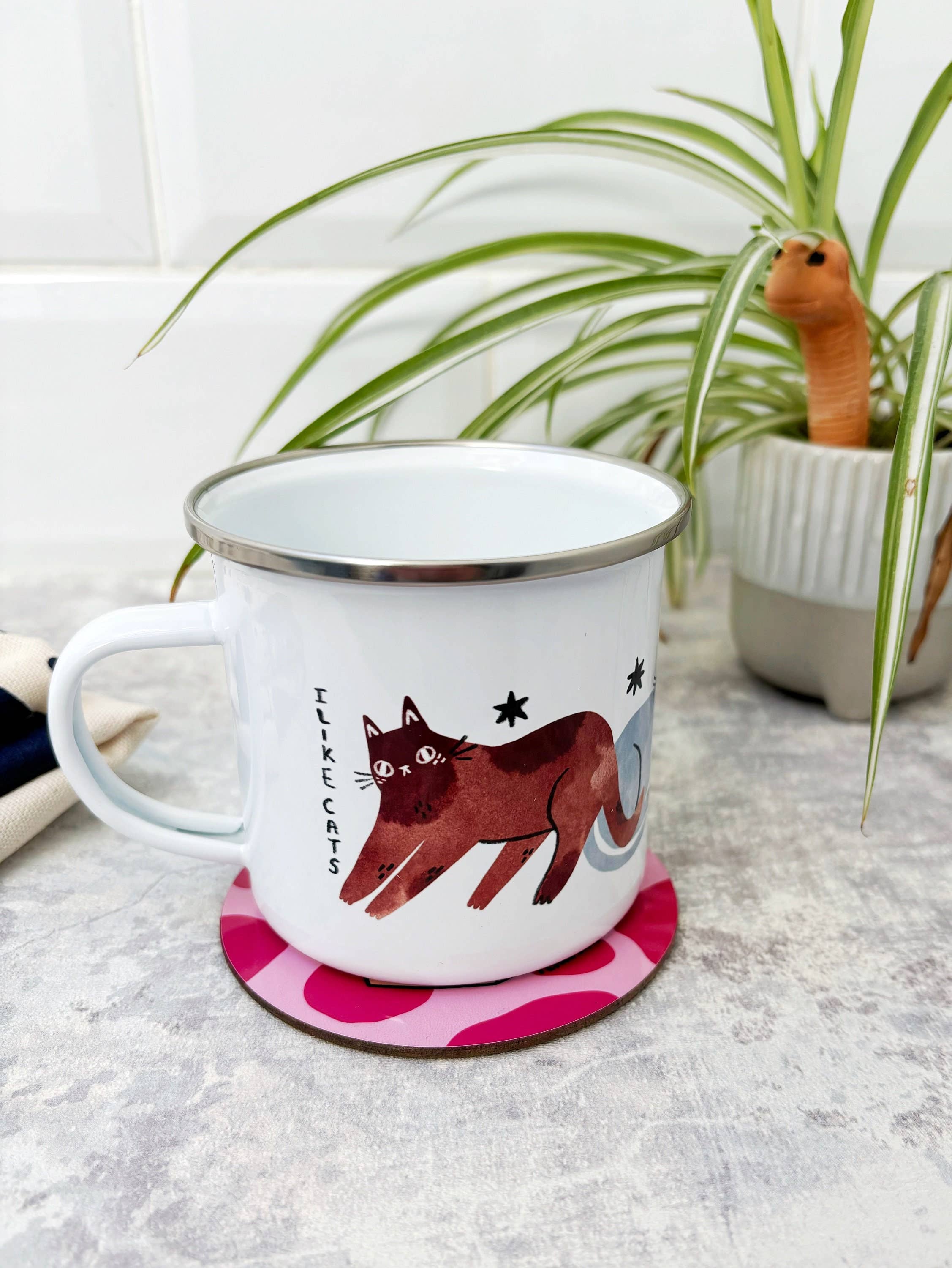 I LIKE CATS - Wholesale Coffee Mug - Illustrated Cat Enamel Camping Mug9