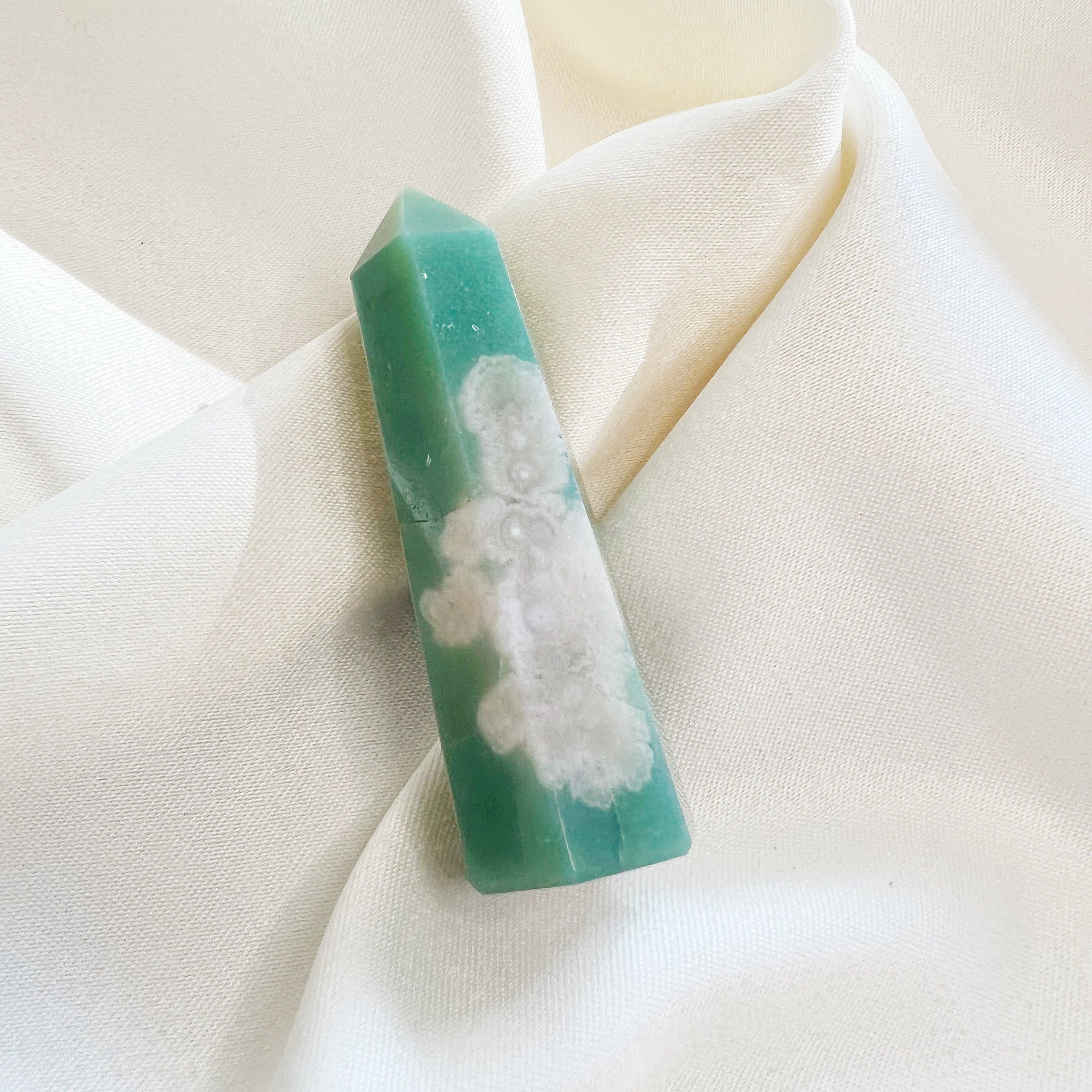 Wild Moon Artistry - Wholesale Spiritual Stone/Crystal - Green Flower Agate Tower 1-105