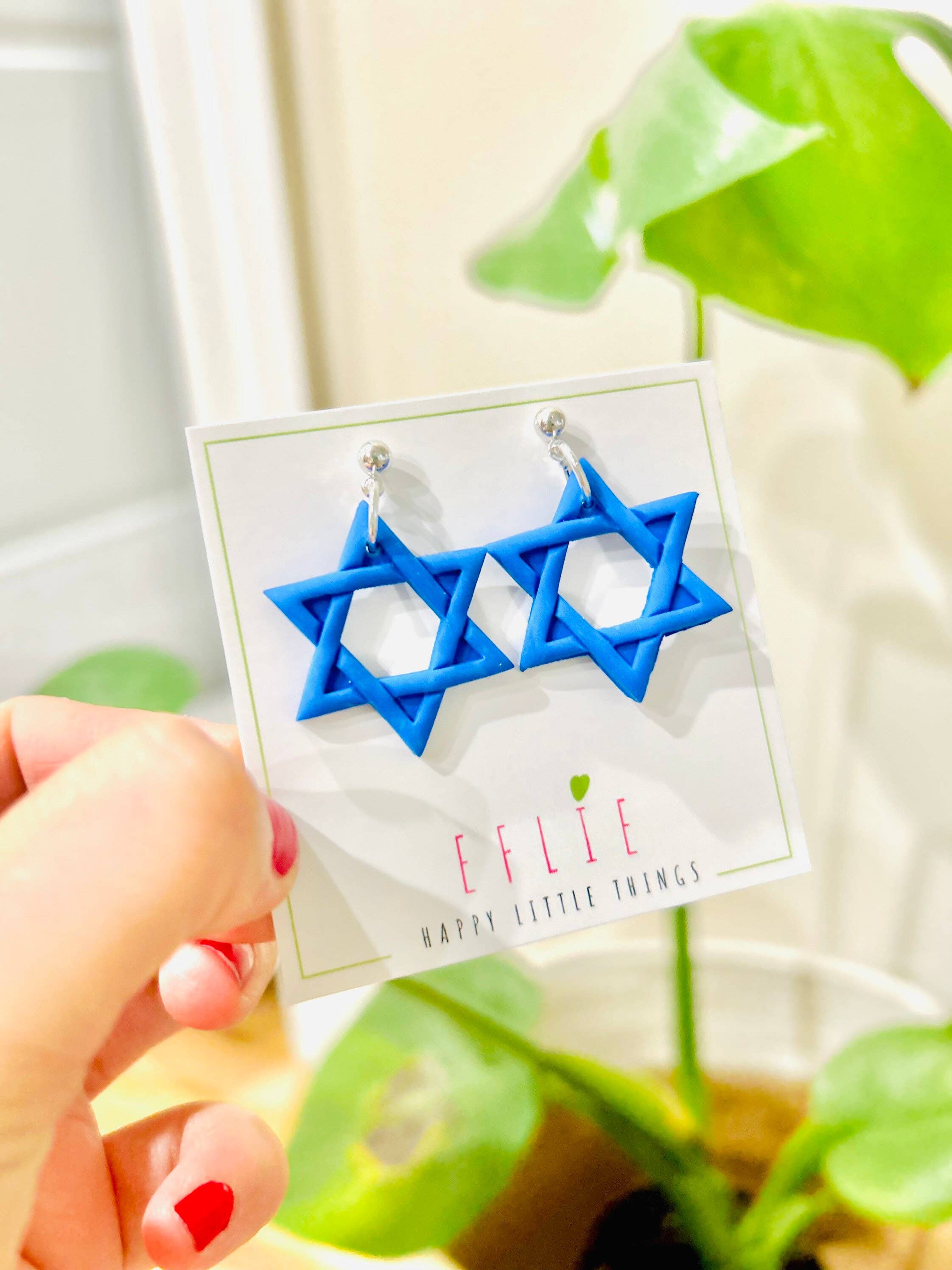 Eflie – Brincos de argola por atacado – Brincos Chanukah Estrela de David Dangling - Brincos Azul Presente2