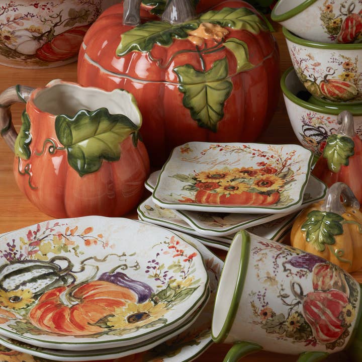 Certified International - Wholesale Serve Bowl - Harvest Morning Fall Pumpkin Tureen w Ladle 2.75 qt.