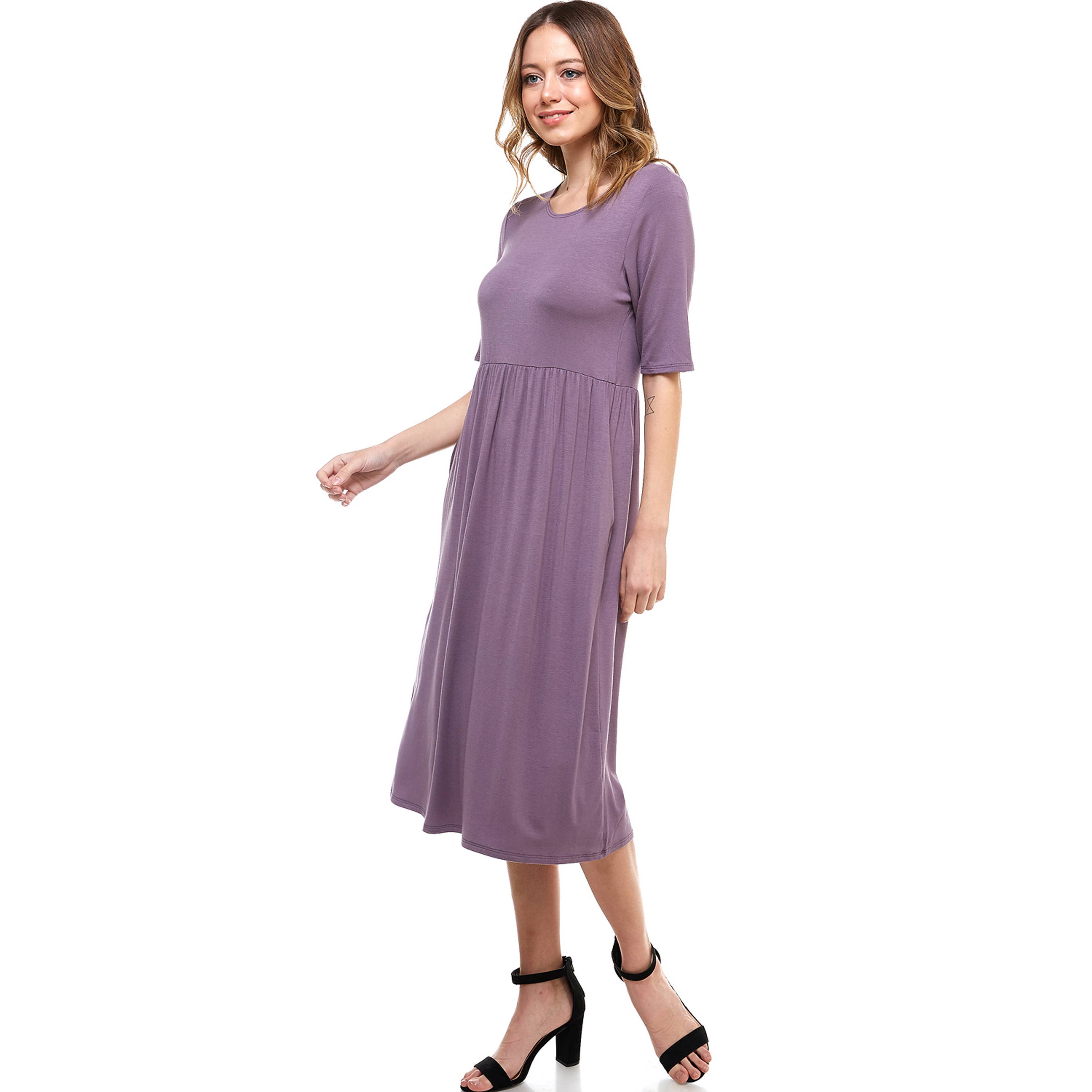 Hot Pink ADM-8267RS Elastic Waist Midi Dress With Pocket for wholesale on Faire3