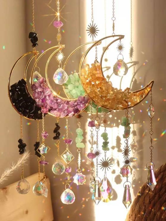 Gemstone Moon Suncatcher – Crystal Hanging Wall Decor -Boho for wholesale by Earth's Gems BTQ