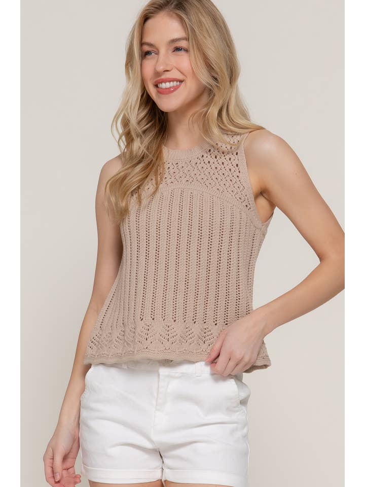 Active Basic | Active USA - Wholesale Tank Top - Women's - Sleeveless Round Neck Crochet Spring Sweater