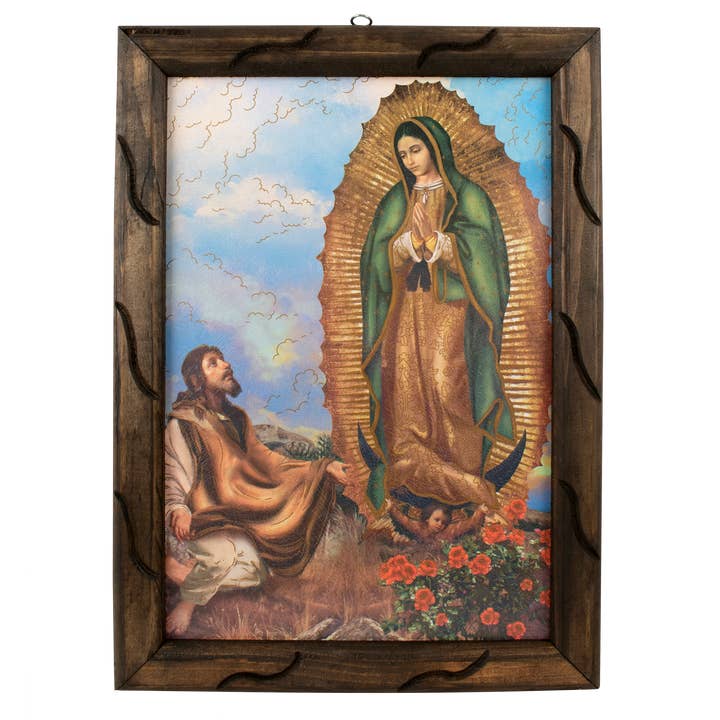 Mrcjsales - Divine Our Lady of Guadalupe w/ Juan Diego - Rustic Frame, Meaningful Gift, Unique Artistry, Hope & Love for wholesale by mrcjsales