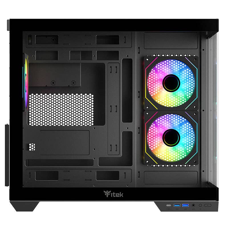 ITEK - Wholesale Bureau-organizer - ITEK DARK CAVE DS gaming tower met ATX, 3x 12 cm ARGB-ventilatoren, 2x USB 3.0, Type-C, gehard glas aan zijkant en voorkant3