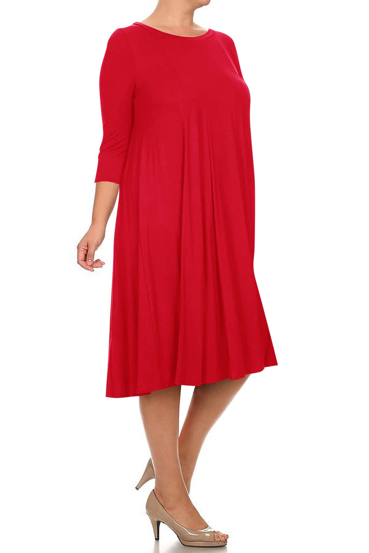 MOA COLLECTION - Vente Robe – femme - Robe plissée trapèze décontractée à manches 3/4 pour femmes de grande taille20