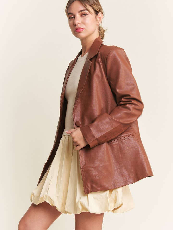 In The Beginning - Wholesale Jacket - Women's - Dark Brown Faux Leather Jacket 5