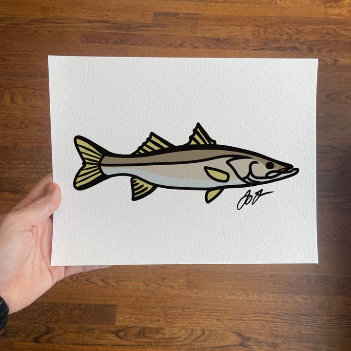 Åben udgave: Simpelt Snook Fish kunsttryk 8,5 „x11" for engroshandel hos Jaybo Art
