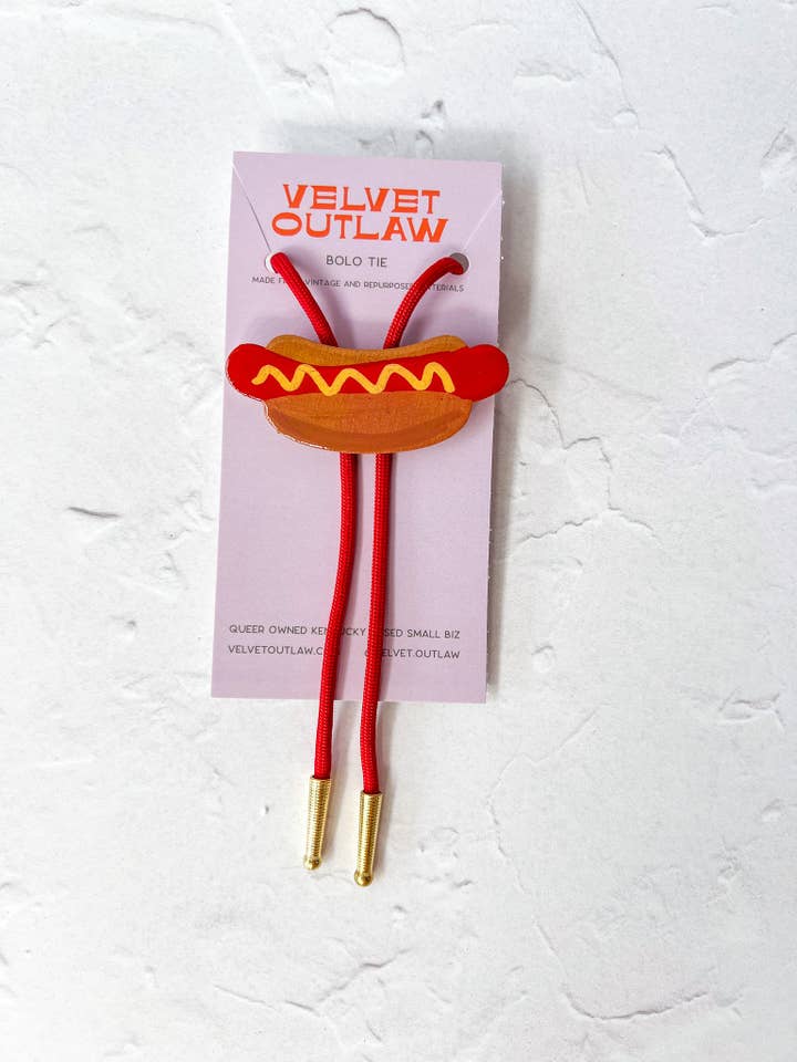 Hot Dog Bolo Tie for wholesale by Velvet Outlaw