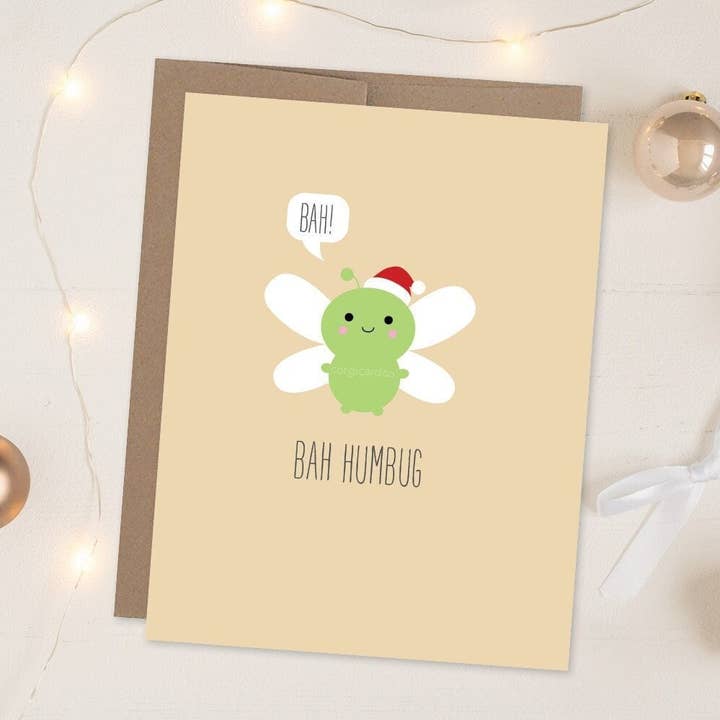 Bah Humbug Funny Christmas Holiday Pun Card for wholesale by corgicardco