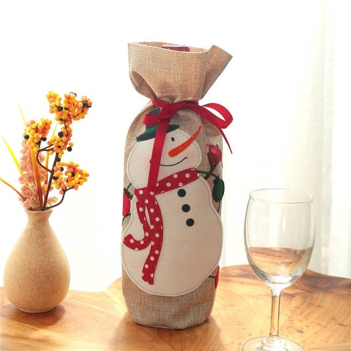 Ekartini - Wholesale Wine gift bag - Linen Santa Snowman Wine Bottle Cover Christmas Decoration6