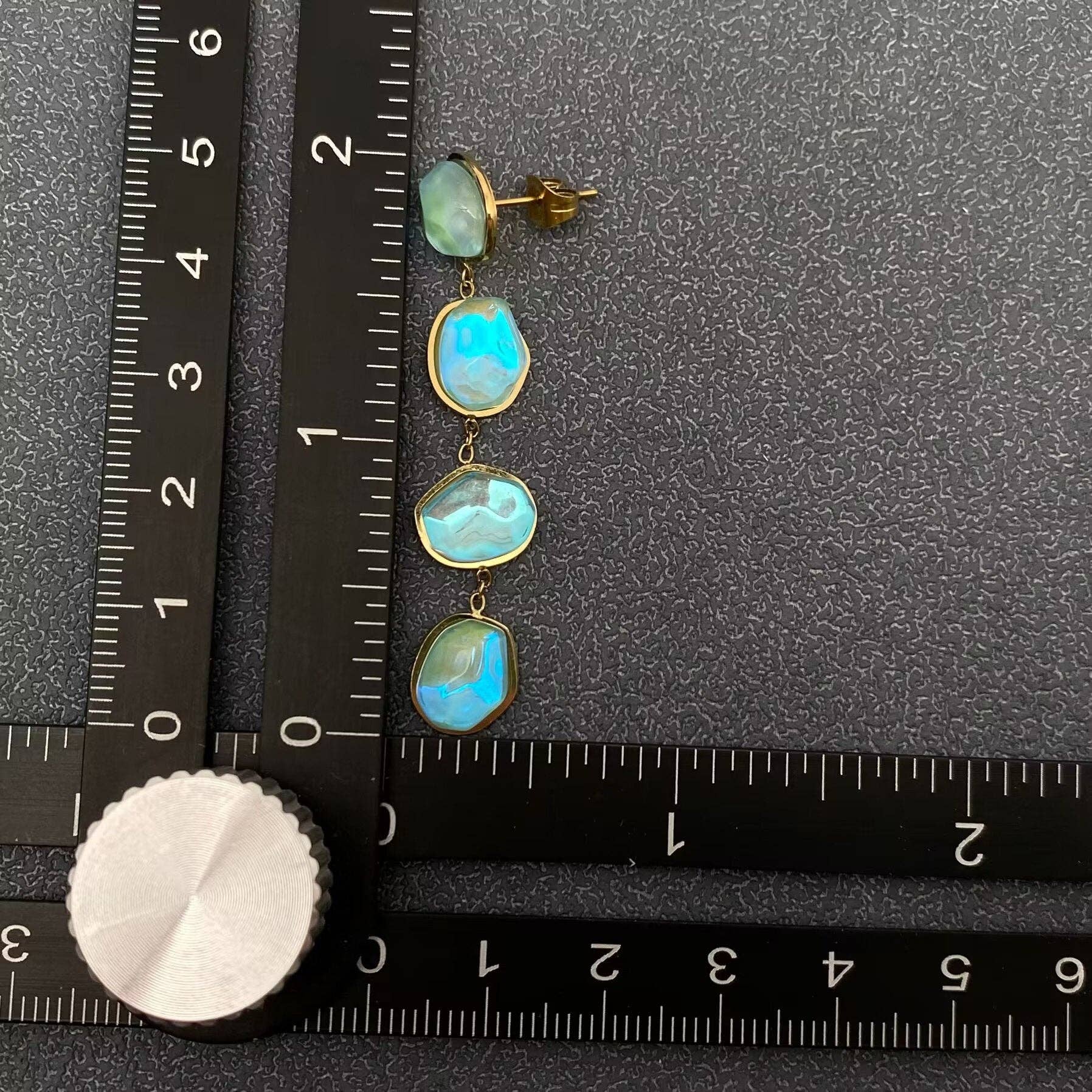 Mio Queena - Wholesale Dangle Earrings - Irregular Blue Acrylic Linked 18K Golden SS Earrings - FGS3