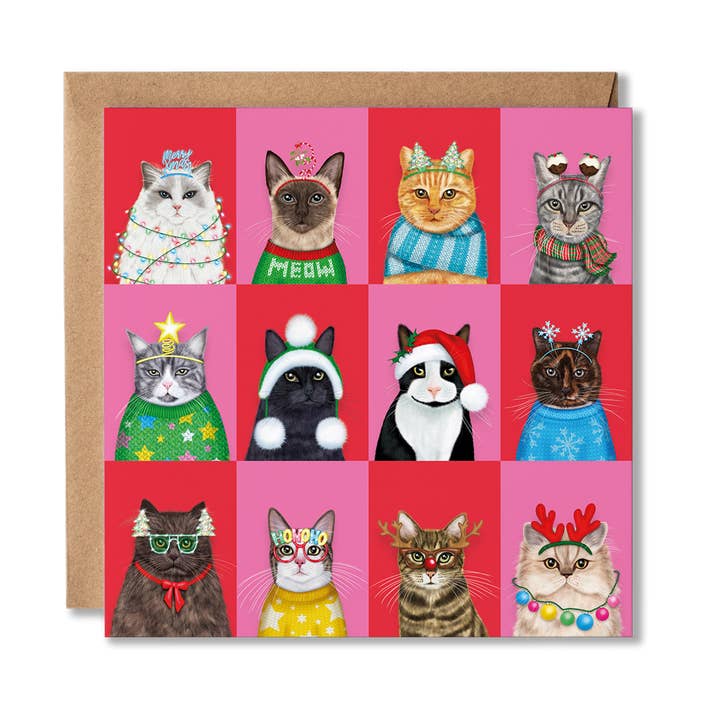 Funny Cat Merry Christmas Card for wholesale by Badgerbee Design