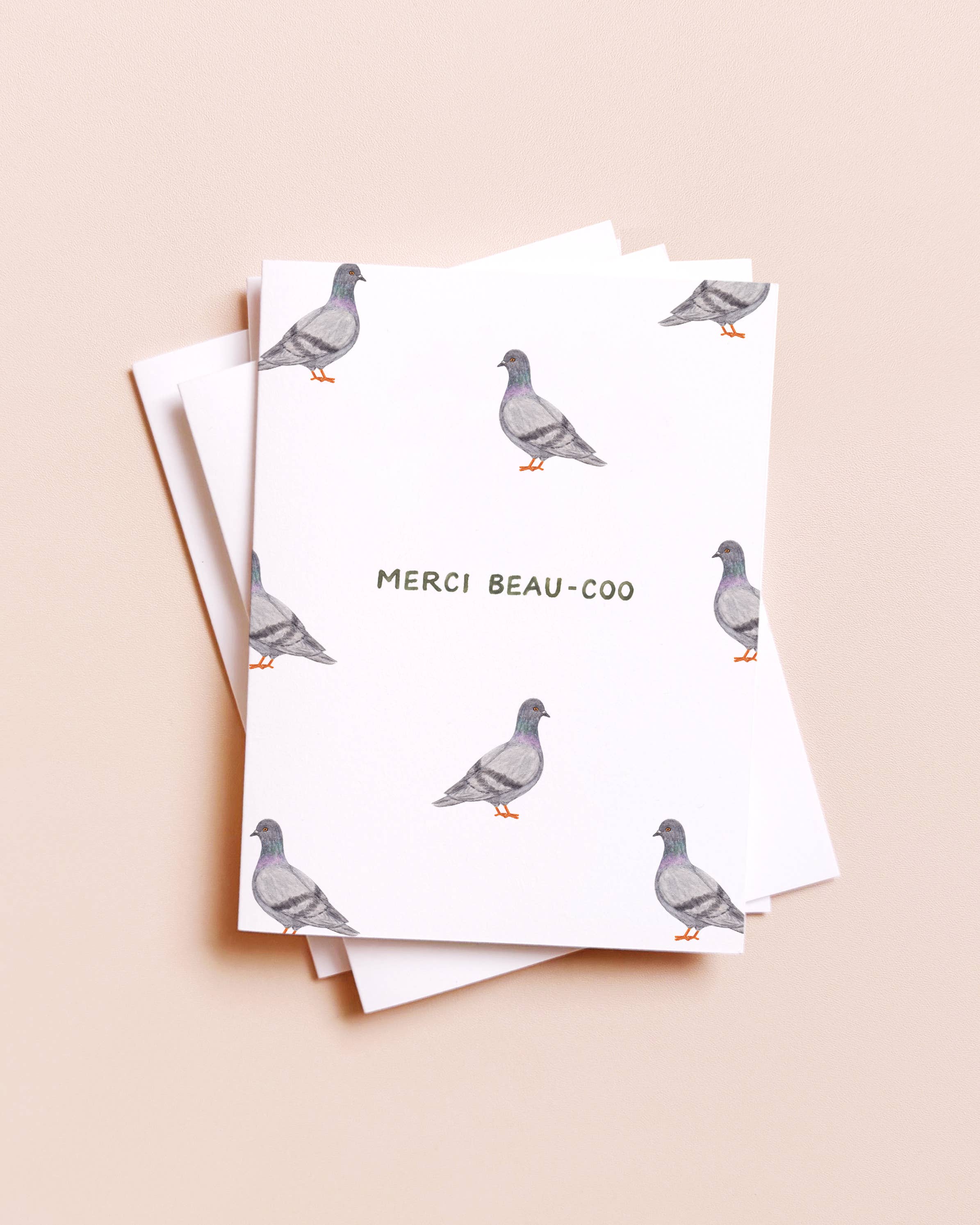 Amy Zhang - Wholesale Thank You Card - Merci Beau-coo Pigeon — French Pun Thank You Card