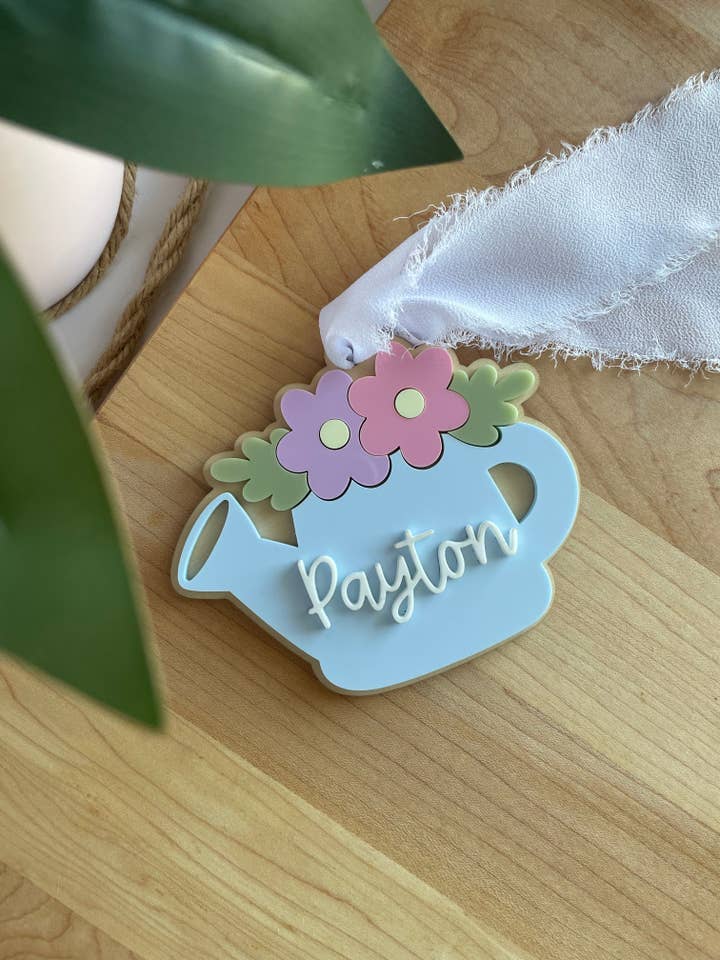 Blooming Watering Can Acrylic Gift Tag for wholesale by DesignedbyKendal
