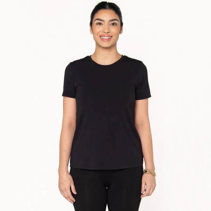 Gracie Crew Neck Bamboo Tee - Black for wholesale by Terrera