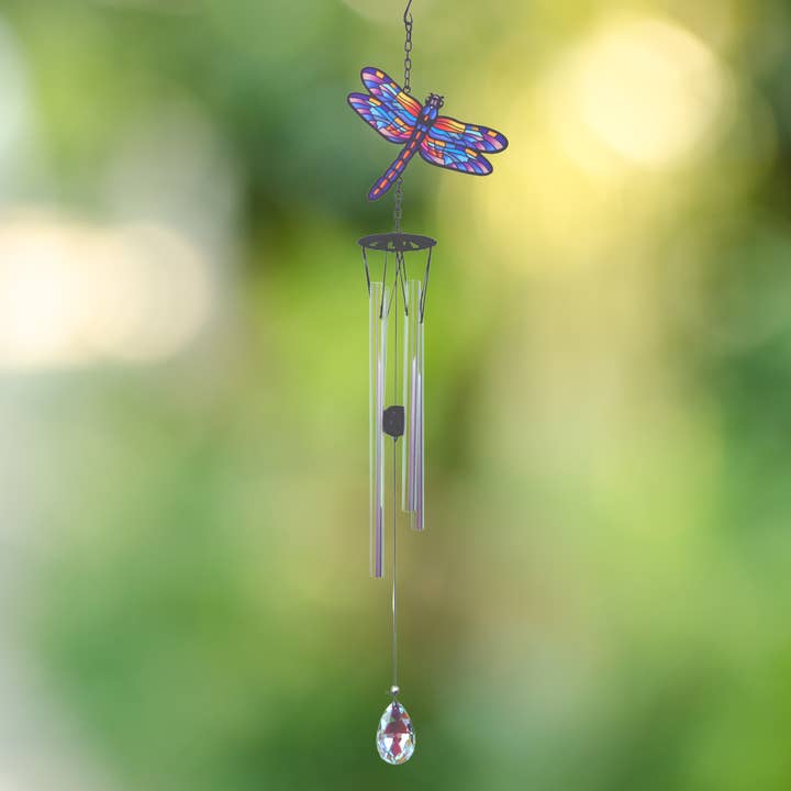Dragonfly Crystal Graphic Wind Chime - 29" for wholesale by RCS Gifts
