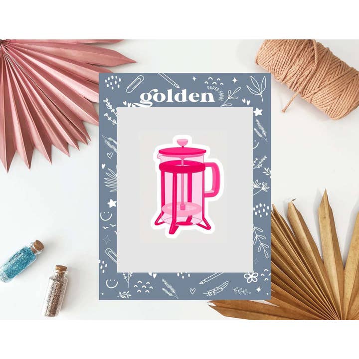 Pink French Press Sticker for wholesale by Golden Paper Goods