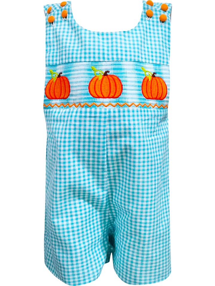 Angeline Kids - Wholesale Jumpsuit - Baby - Baby Boys Fall Harvest Pumpkin Gingham Jon Shortall