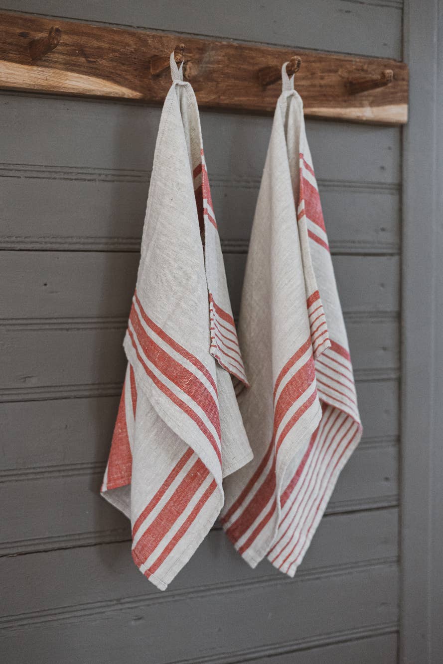 Natural Red Stripes French style Linen Kitchen Towels for wholesale on Faire3