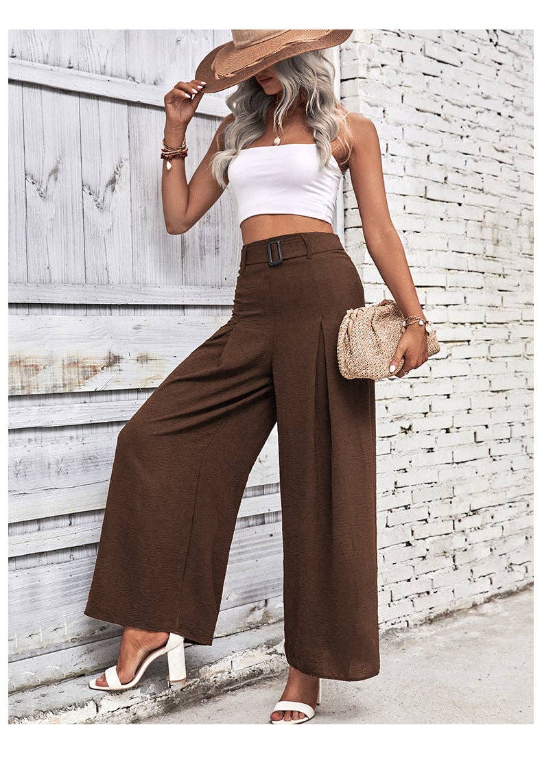 Lovesoft - Vente Pantalon – femme - Pantalon fluide uni à taille haute et jambes larges pour femmes3