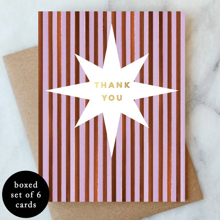 Carte de vœux à rayures lavande - Coffret de 6 | Merci pour la vente par Abigail Jayne Design