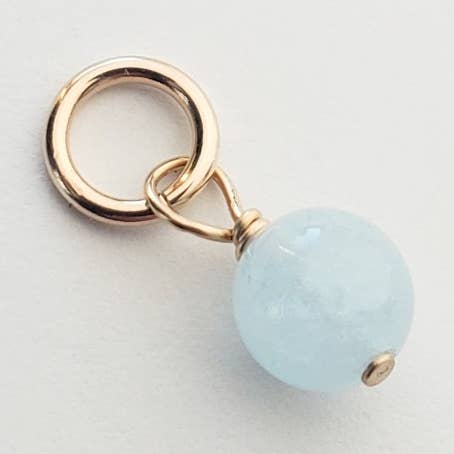 Pingente de pedra preciosa redonda de água-marinha genuína, preenchido com ouro 14K por atacado de E. Ria Designs, LLC