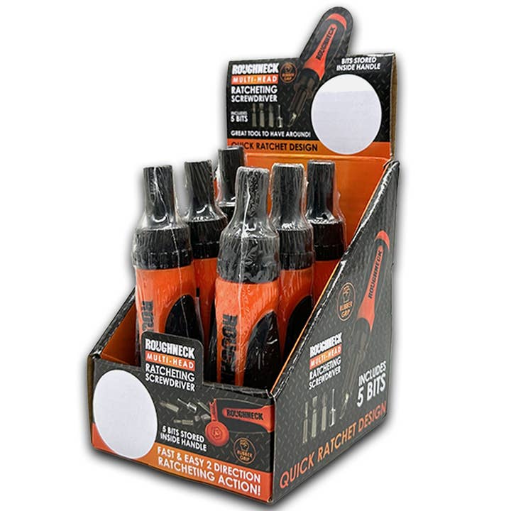 Novelty Brands - Wholesale Handy Tool - Roughneck Multi-Head Ratcheting Screwdriver - 6/Display
