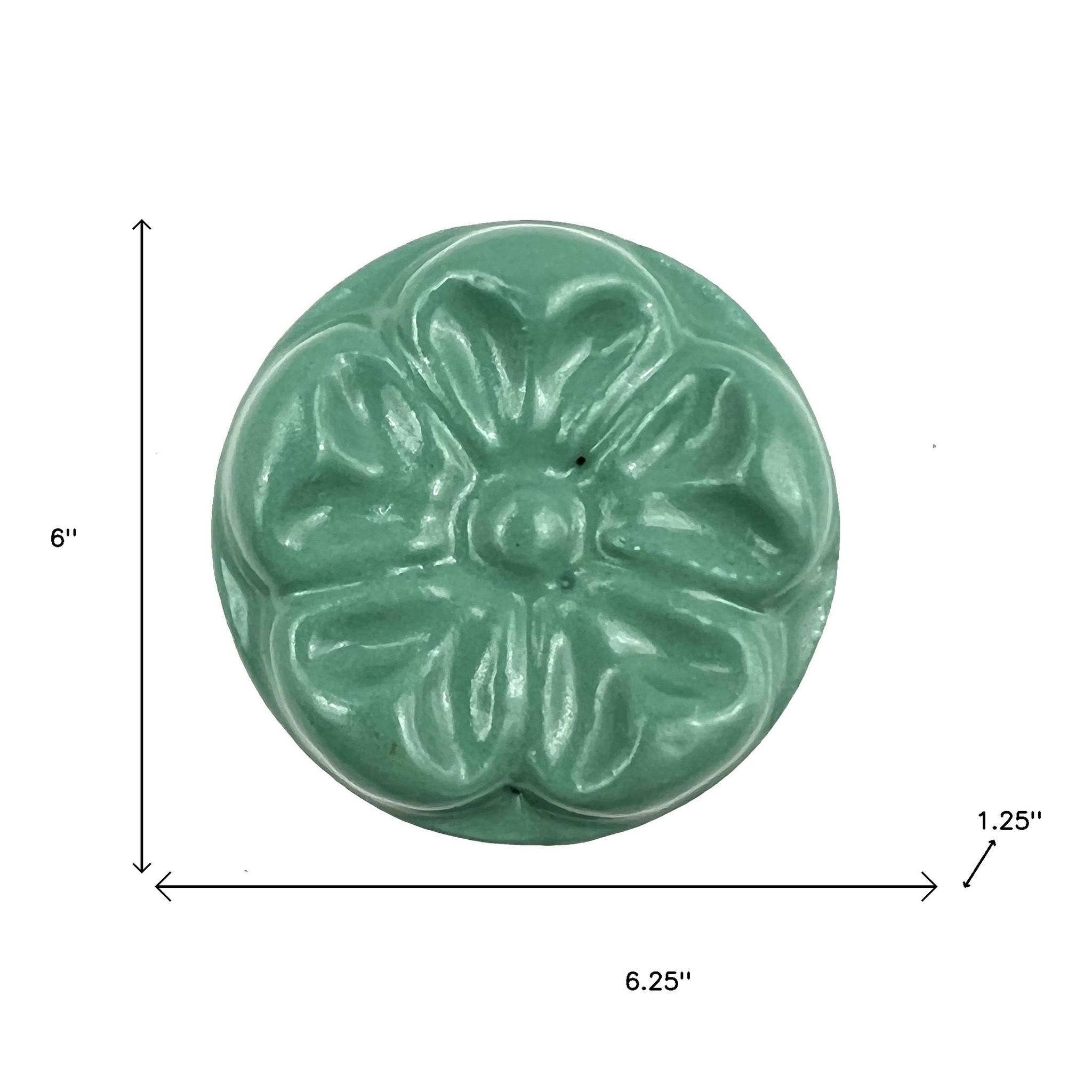 HomeRoots - Wholesale Knob/pull - Set of Six Green Embossed Floral Ceramic Drawer Pull Knobs2