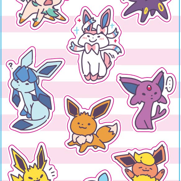 Feuille d'autocollants Pokemon Eveelution 4 x 6 pouces pour la vente par Minomino