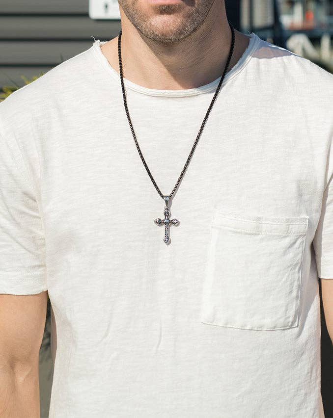 Steeltime NYC - Vente Colliers à pendentif - Steeltime Collier avec pendentif croix de style romain vintage pour homme2