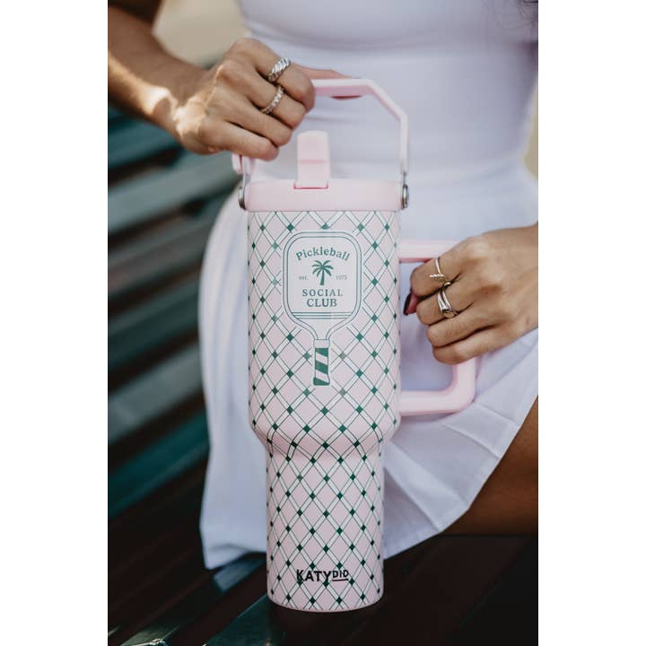 Light Pink Pickleball Social Club 38 Oz Tumbler with Handle for wholesale on Faire2
