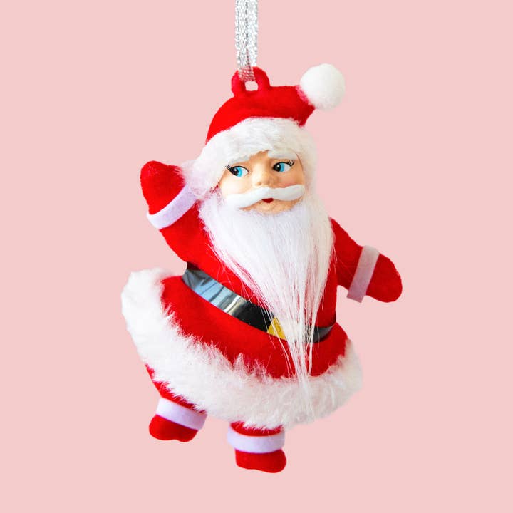 Retro Dancing Christmas Santa Ornament | Red for wholesale by Sunshine Studios