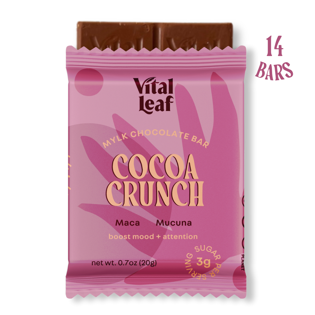 Vital Leaf - Wholesale Chocolate Bar - Cocoa Crunch Mylk Chocolate Mini Bar | Maca + Mucuna | 14-UNIT CASE1