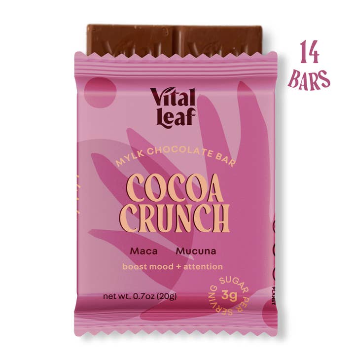 Vital Leaf - Wholesale Chocolate Bar - Cocoa Crunch Mylk Chocolate Mini Bar | Maca + Mucuna | 14-UNIT CASE1
