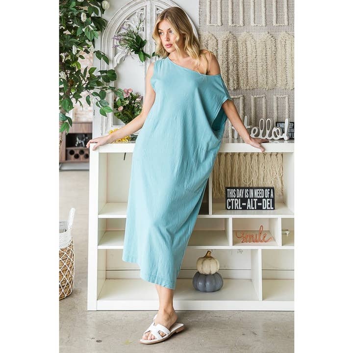 Oli&Hali - Wholesale Dress - Women's - WASHED COTTON SLEEVELESS OVERSIZED MIDI DRESS