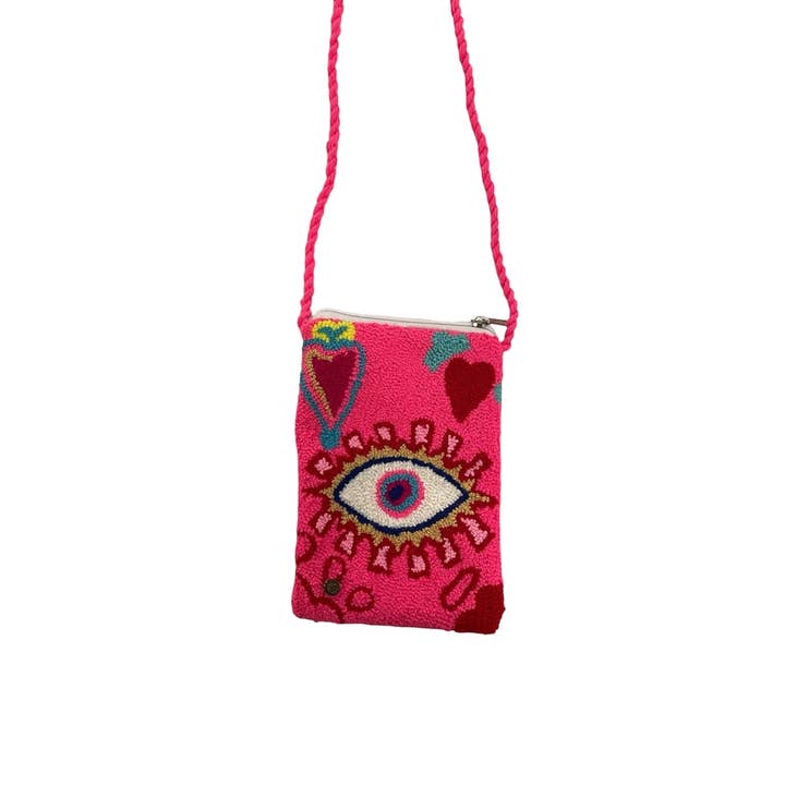 Boutique Femade ® - Wholesale Phone Wallet - Women's - Pink Evil Eye Wayuu Phone Holder1