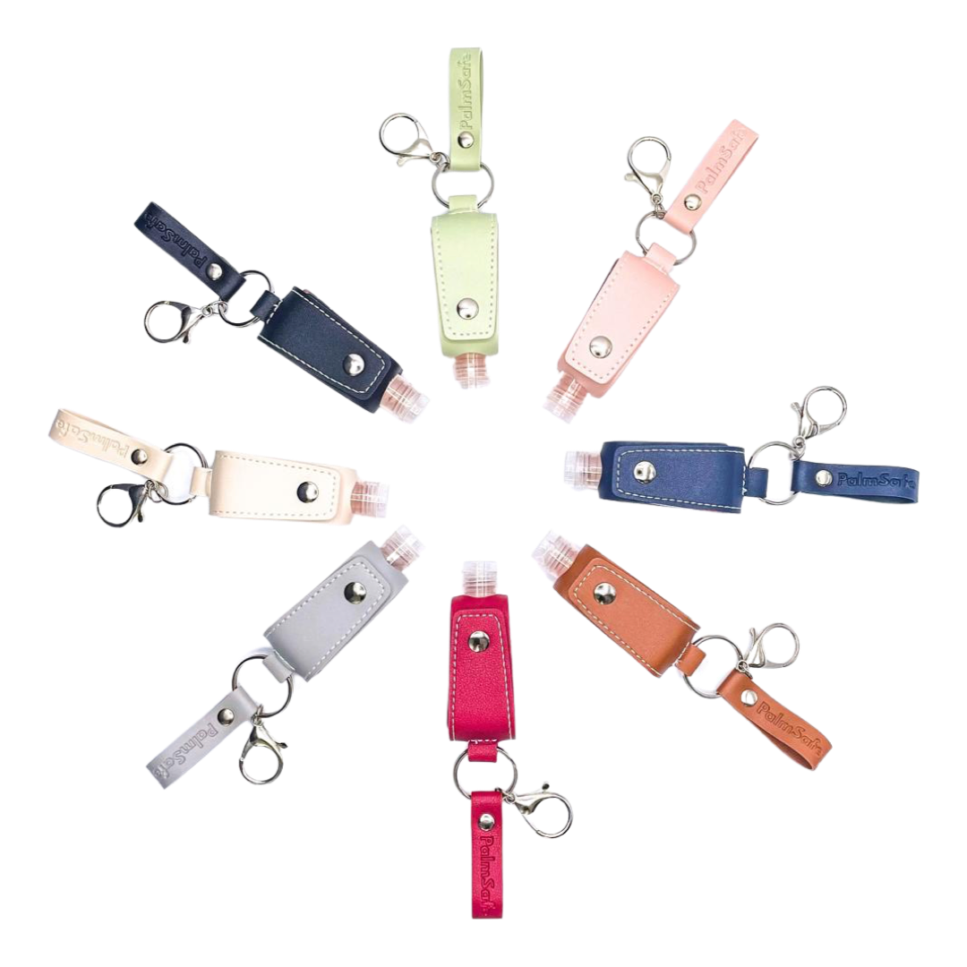 Palm Safe – wholesale Hand sanitiser – Keychain Leather Cased Refillable Hand Sanitiser Bottle3